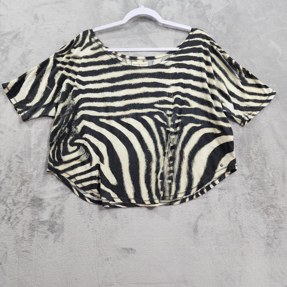 Denim & Supply Ralph Lauren Top Womens L Black Zebra Dolman Short Sleeve Crop